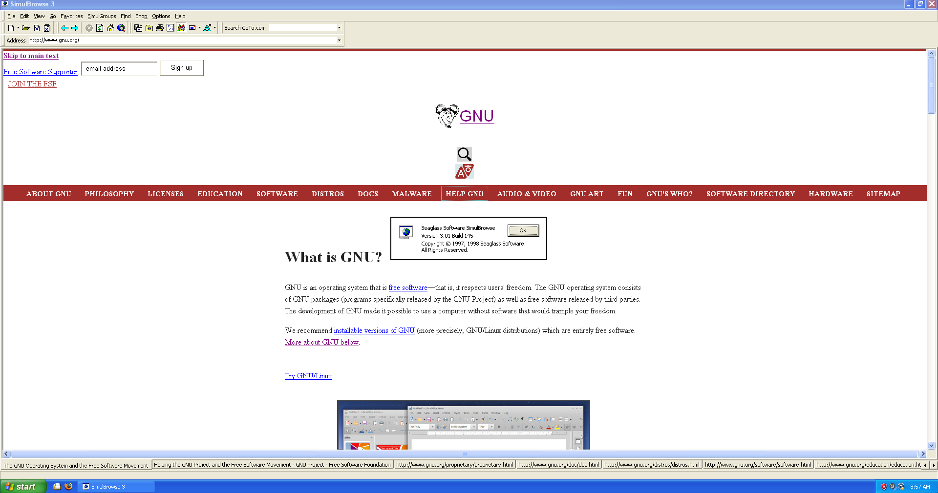 several tabs on http://gnu.org/ open in SimulBrowse 3.0.1 several tabs on http://gnu.org/ open in SimulBrowse 3.0.1