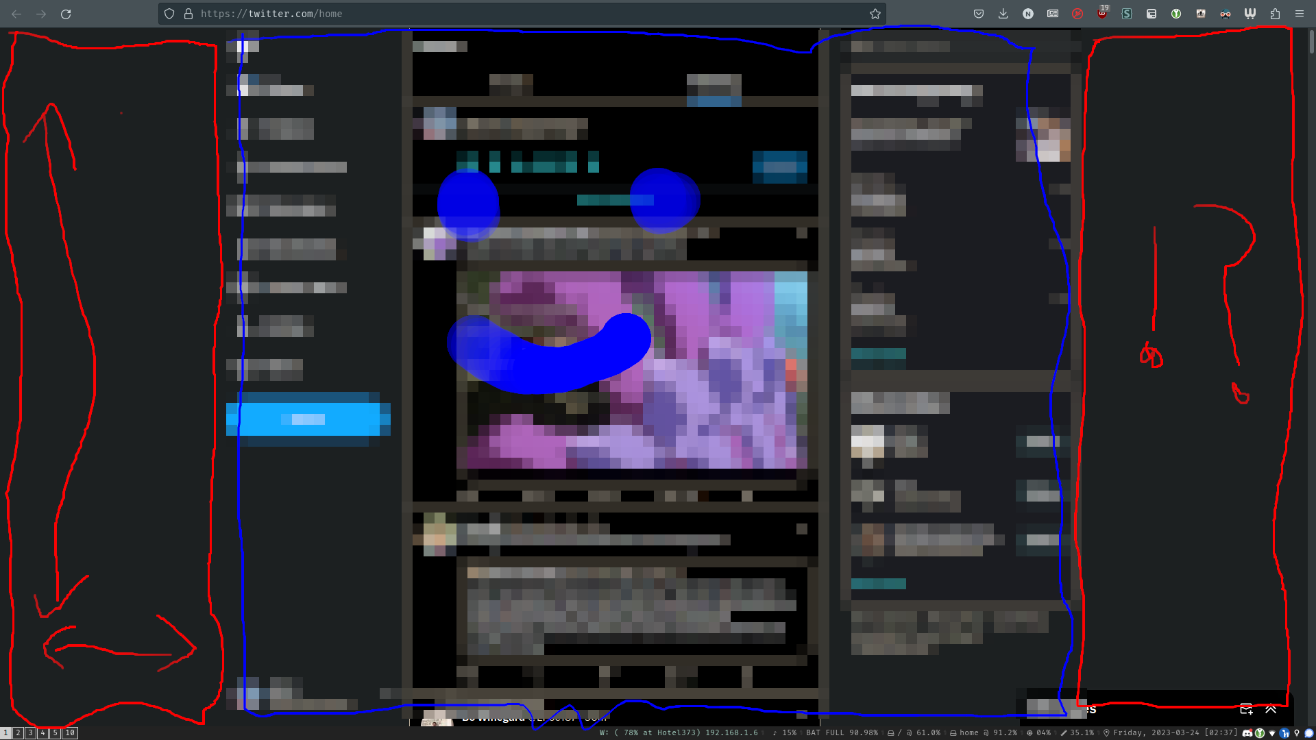 twitter viewed in my web browser with the padding indicated in red and the content indicated in blue twitter viewed in my web browser with the padding indicated in red and the content indicated in blue